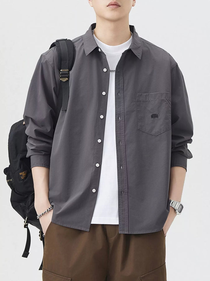 Men's Plus Size Button Up Long Sleeve Shirt - cas7m