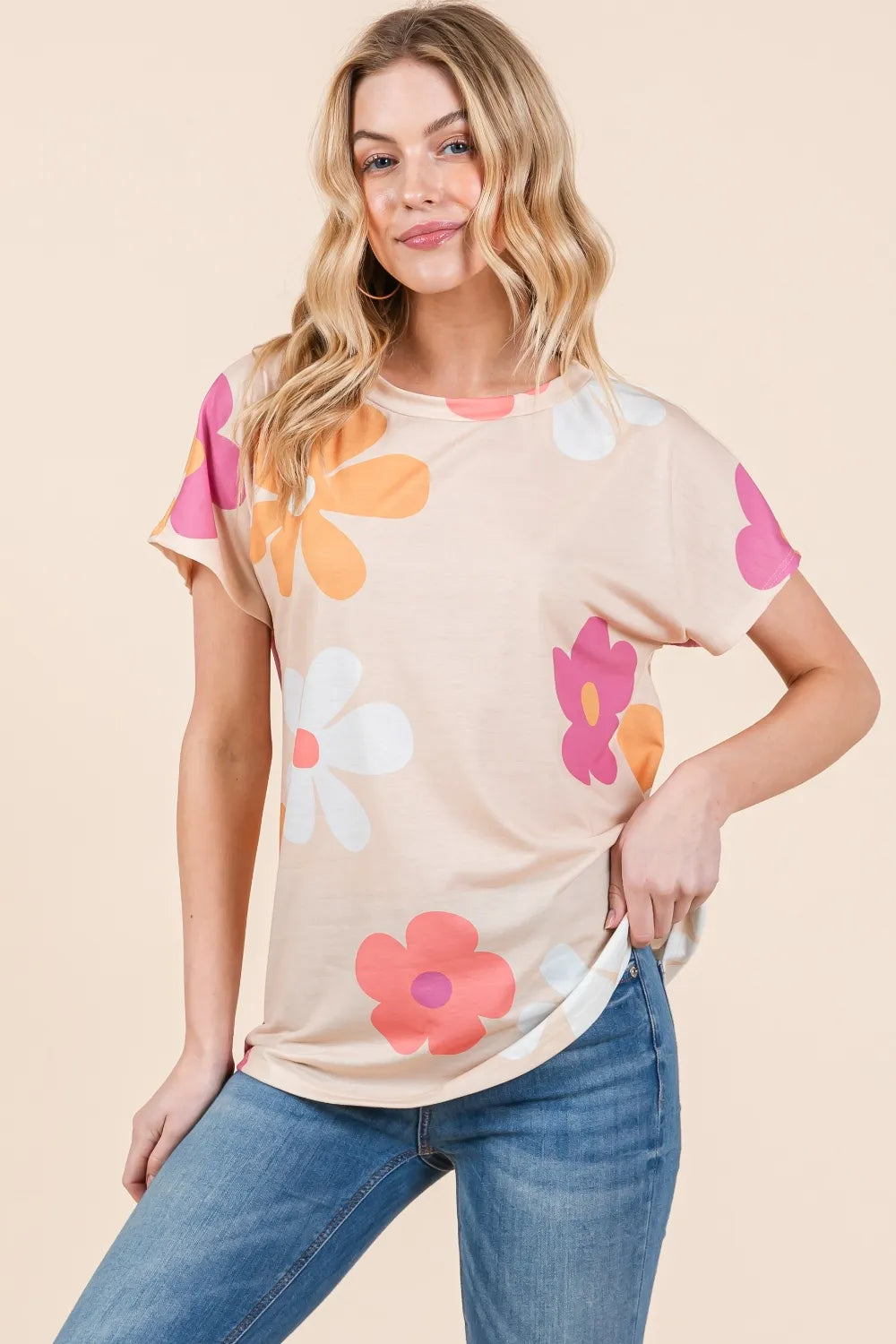 BOMBOM Floral Short Sleeve T-Shirt - cas7m