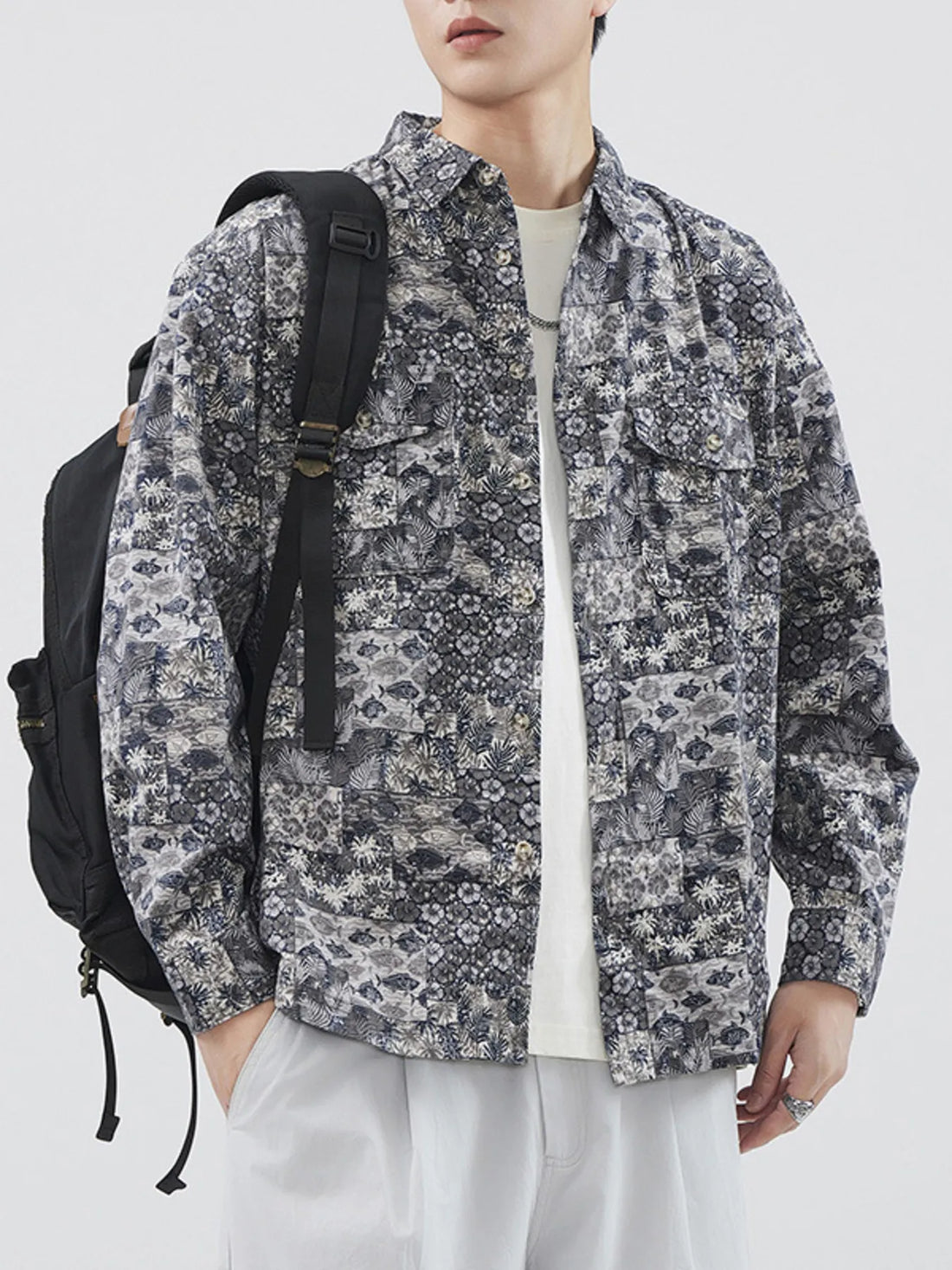 Men's Plus Size Button Up Long Sleeve Shirt - cas7m