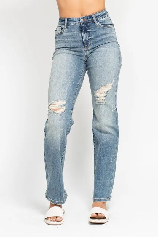 Judy Blue Full Size High Waist Distressed Dad Jean Plus Size - cas7m