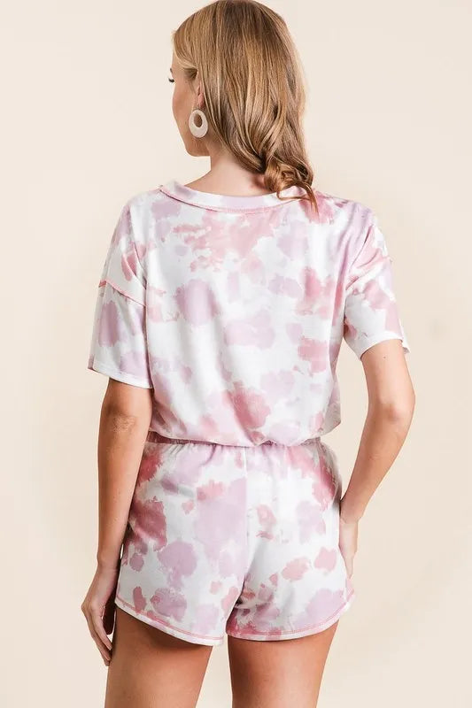 BiBi Tie Dye Print Terry Shorts With Side Pockets - cas7m