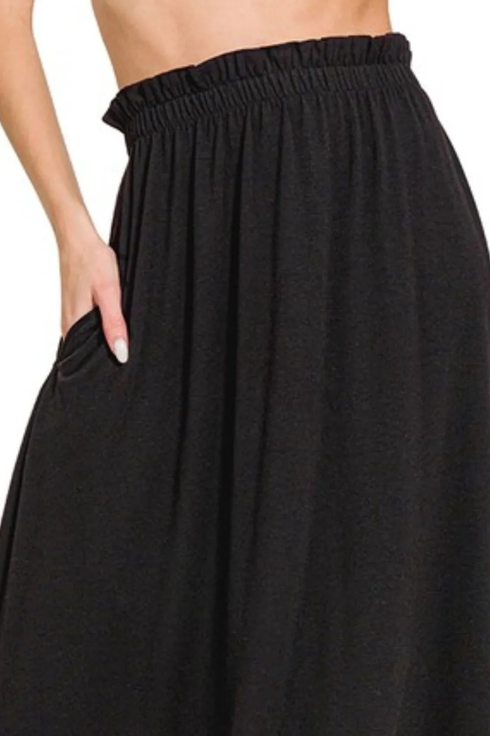 Zenana Paperbag Waist Midi Skirt With Pockets - cas7m