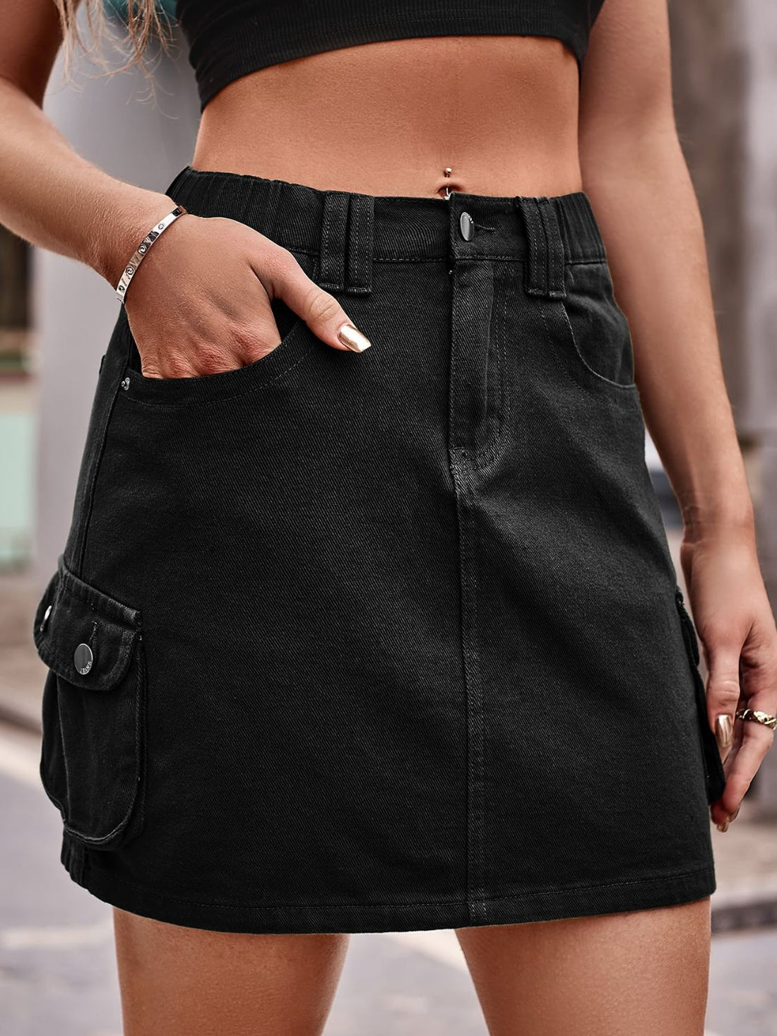 Denim Mini Skirt with Pockets - cas7m