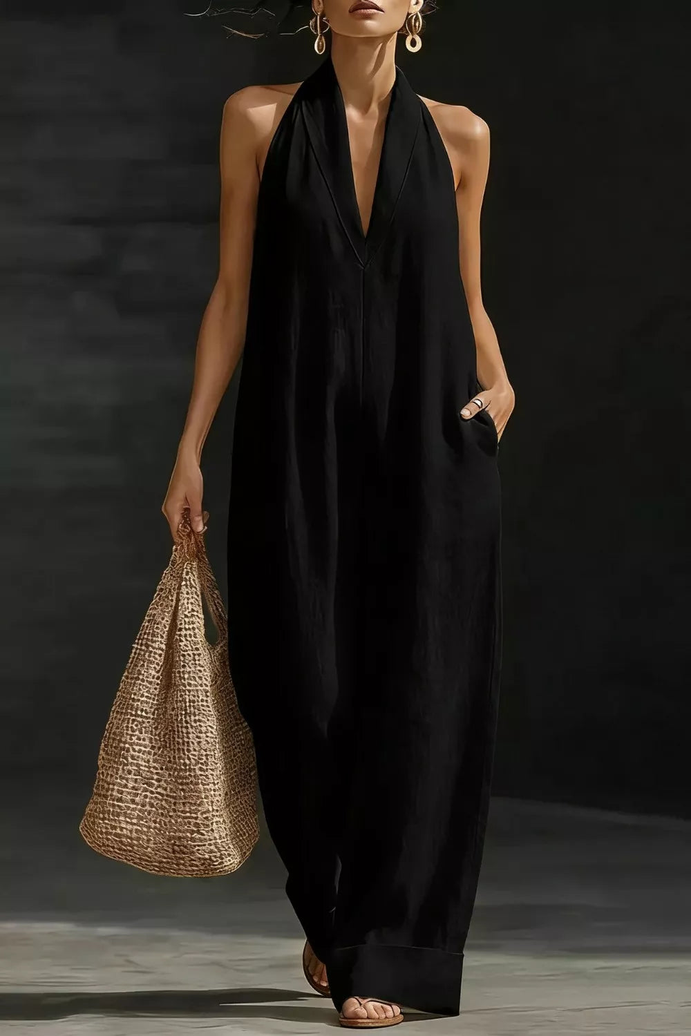 CozyPocket Polyester Dress - Easy Care & Stylish Comfort - cas7m