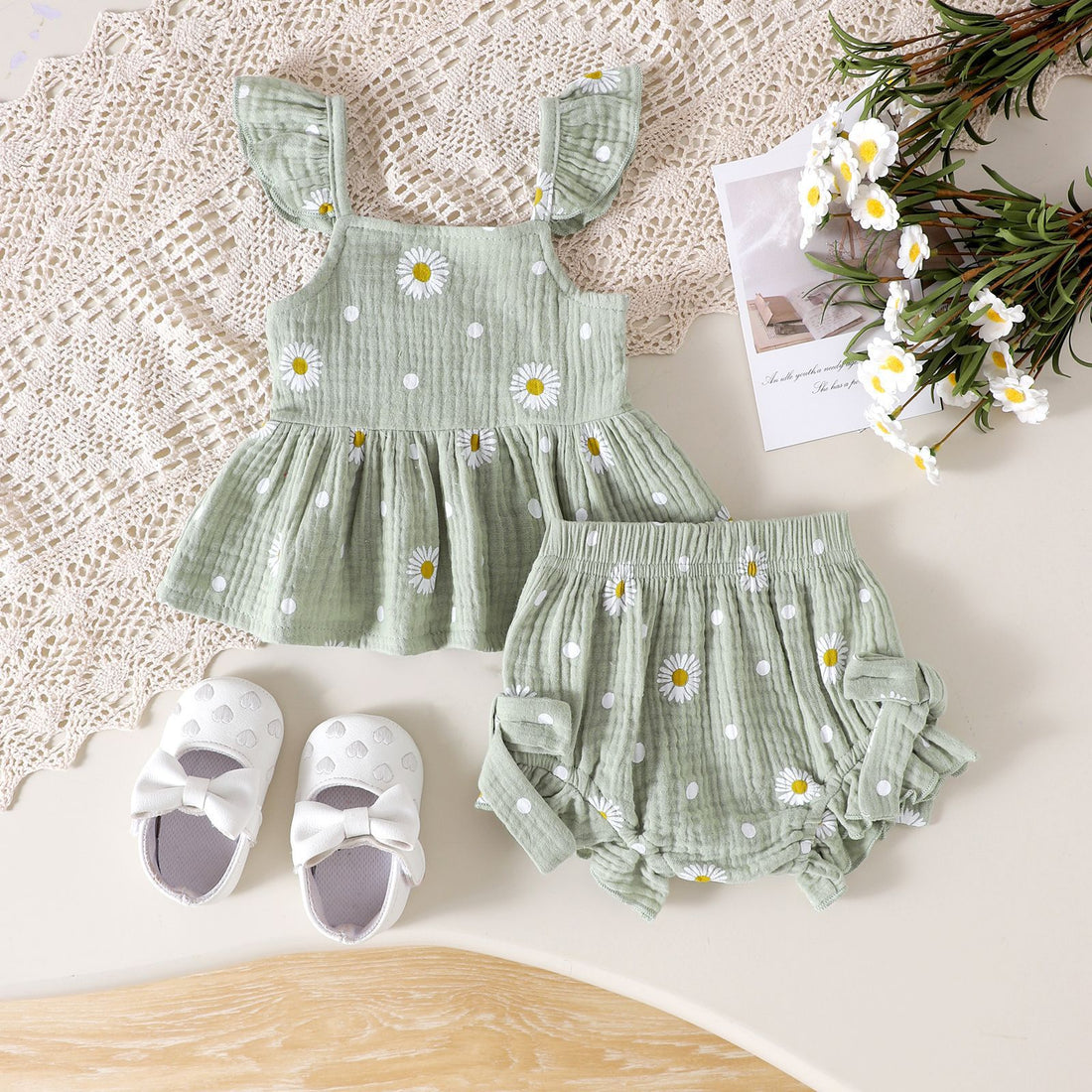 Womens Flared-Sleeve Short-Sleeve Shorts Set - cas7m