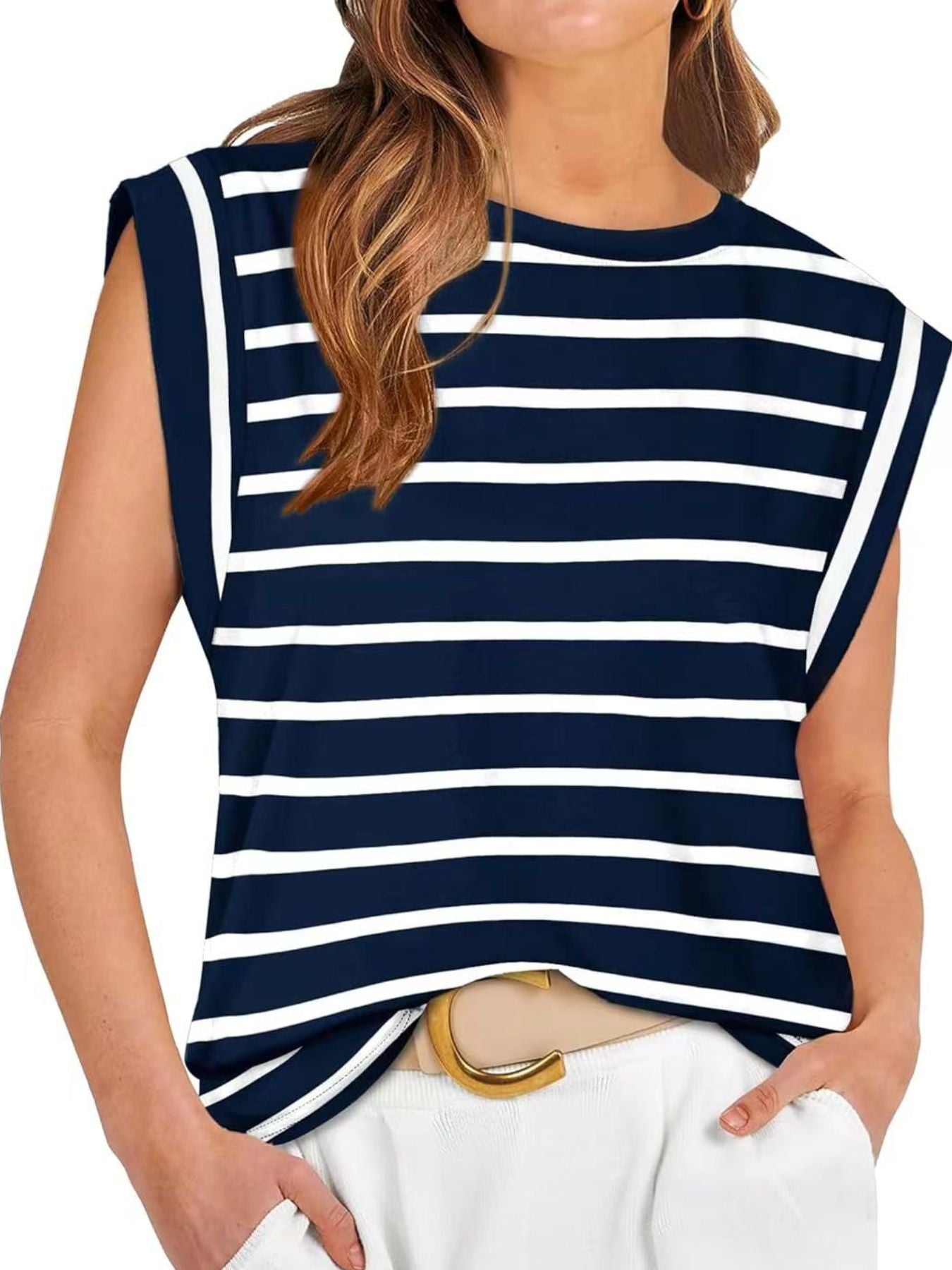 Striped Round Neck Tank - cas7m