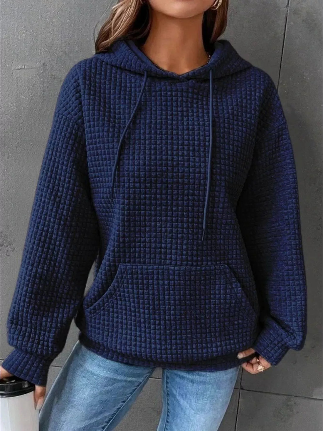 Full Size Textured Kangaroo Pocket Hoodie Plus Size - cas7m