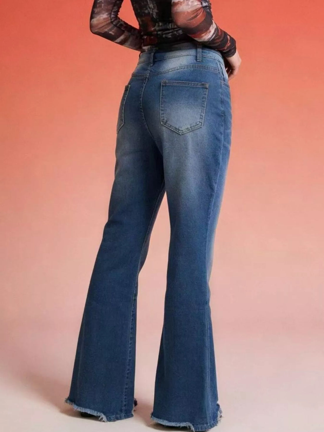 Raw Hem High-Waisted Flare Jeans - cas7m