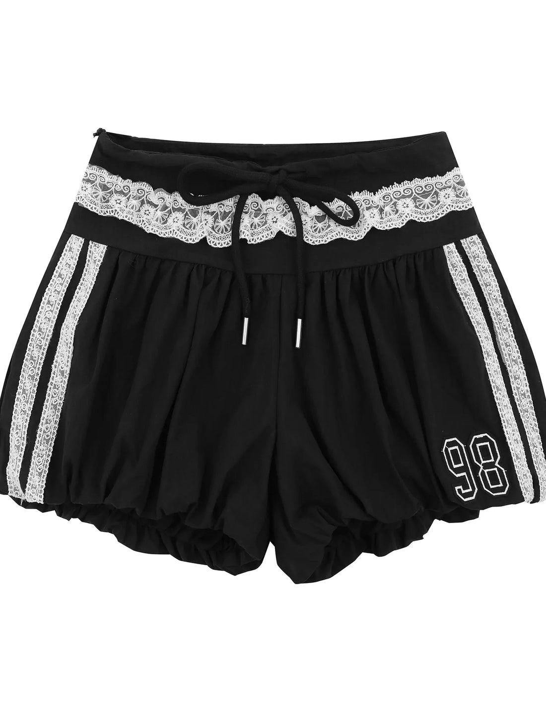 Lace Trim Shorts with Drawstring - cas7m