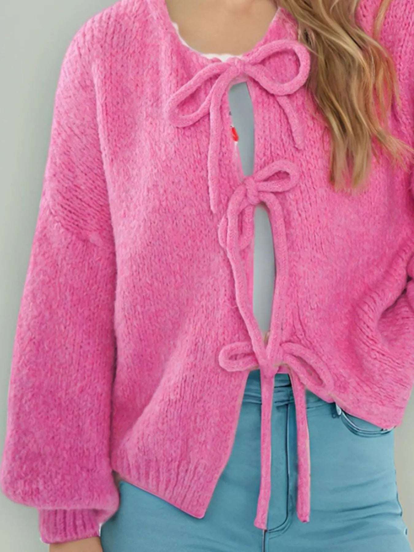 Cozy Bow-Tie Front Knit Cardigan - cas7m