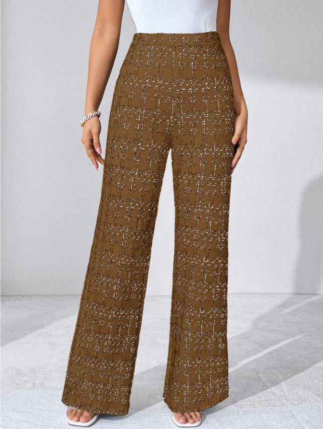 Woven Plaid High Waist Straight Women's Pants - cas7m