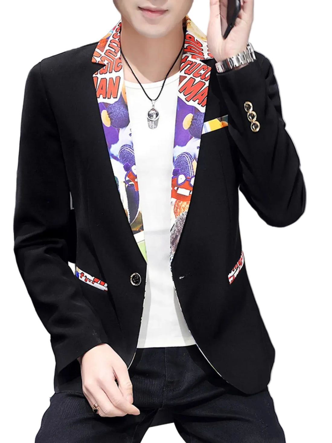 Men's Plus Size Printed Trim Slim Fit Blazer - cas7m