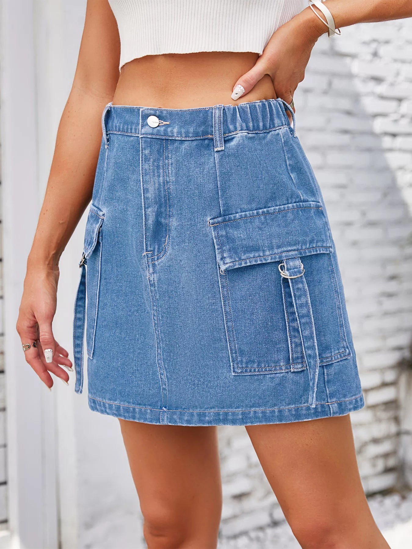 Casual Cargo Denim Skirt - cas7m
