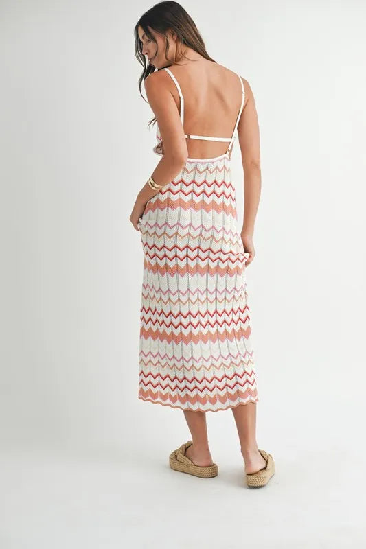 MABLE Lightweight Pointelle Chevron Knit Maxi Dress - cas7m