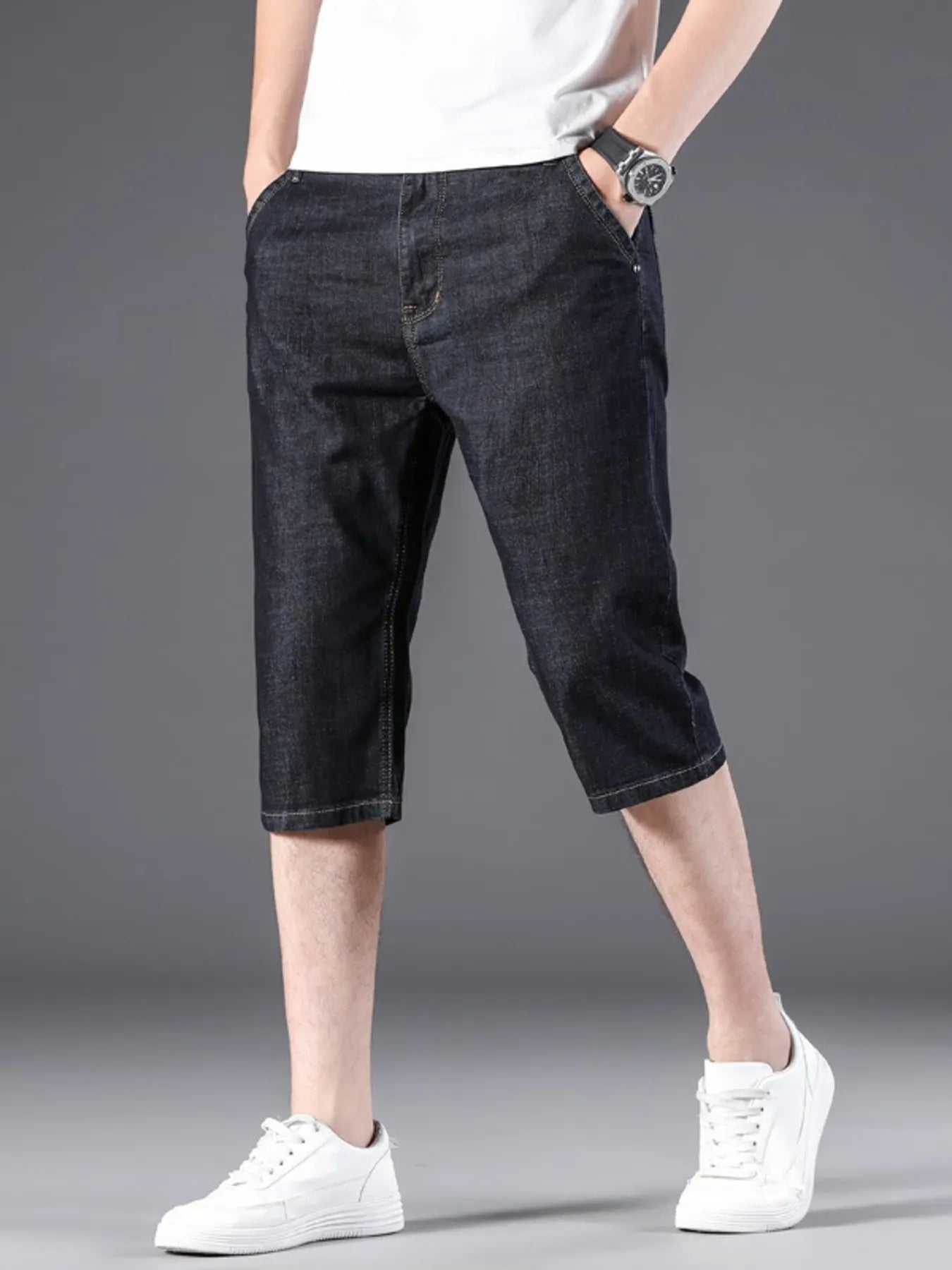 Men's Wash Denim Shorts with Relaxed Fit - cas7m