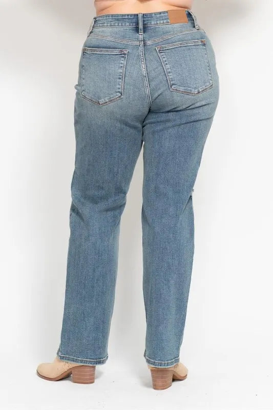Judy Blue Full Size High Waist Distressed Dad Jean Plus Size - cas7m