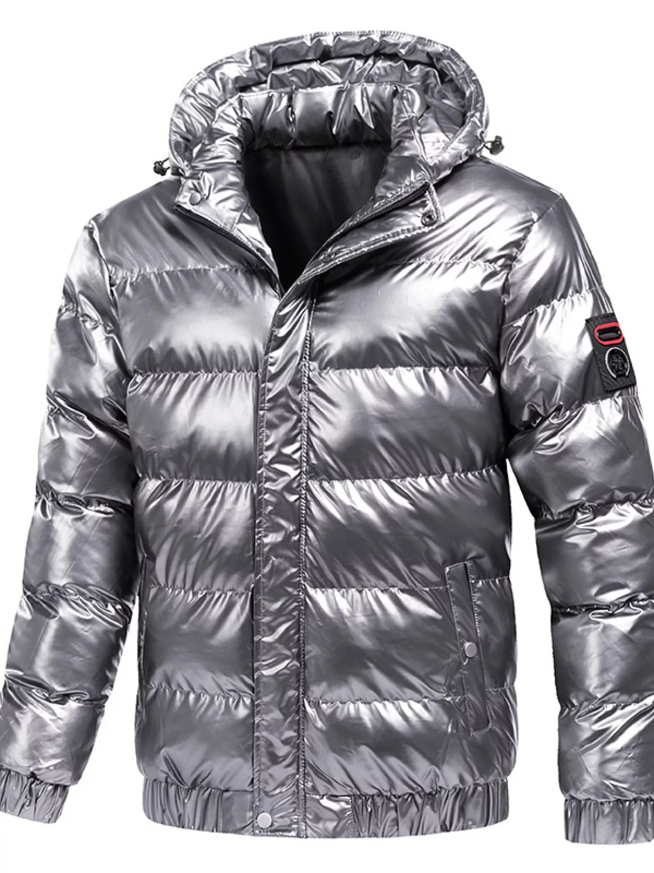 Men's Plus Size Zip Up Hooded Puffer Jacket - cas7m