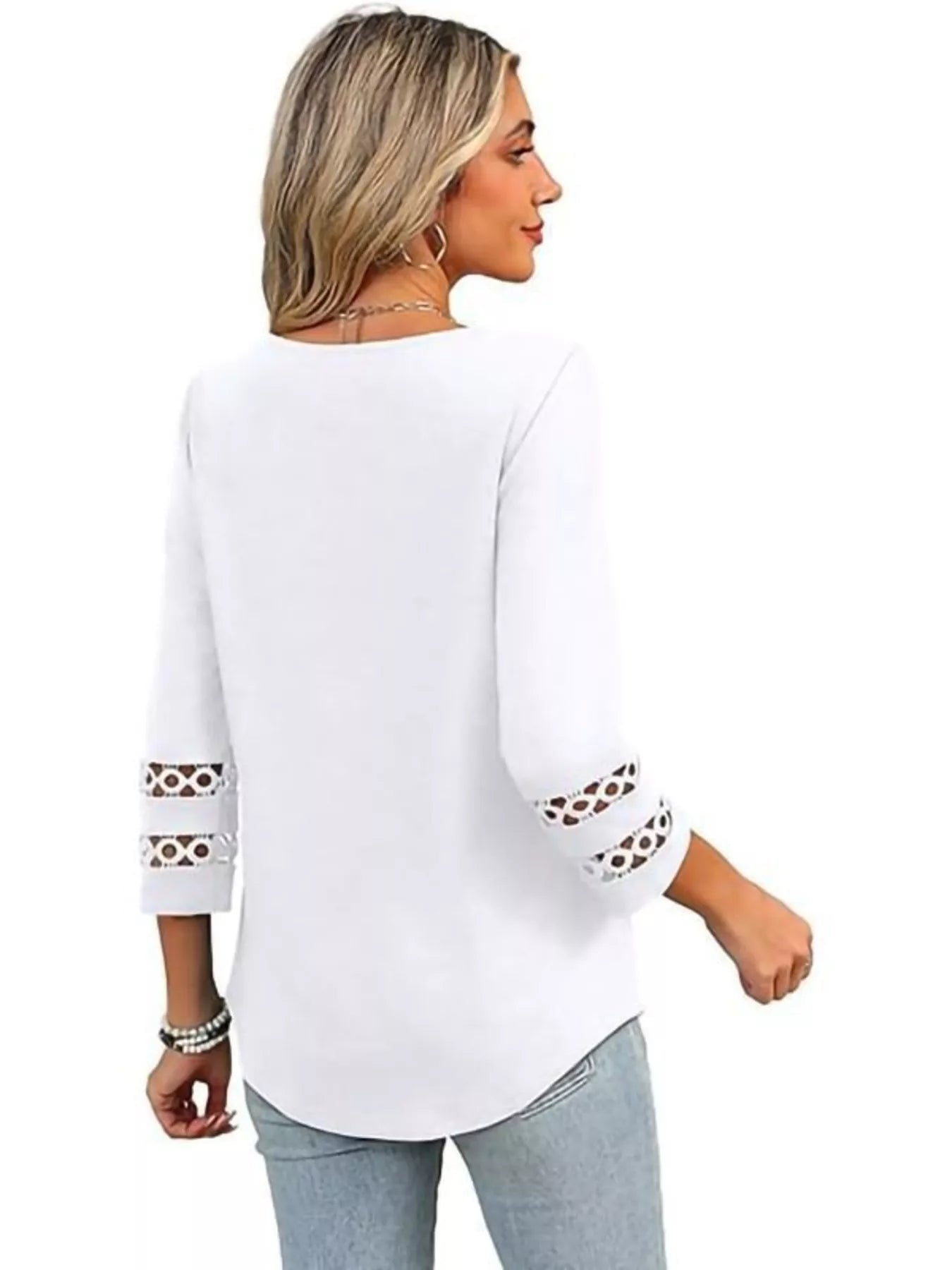 Full Size V-Neck 3/4 Sleeve T-Shirt Plus Size - cas7m