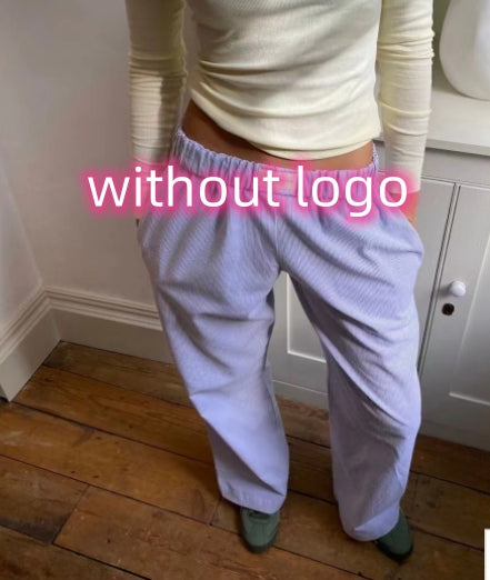 Fashion Y2K Striped Straight Trousers Summer Elastic High Waist Wide Leg Pants For Women - cas7m
