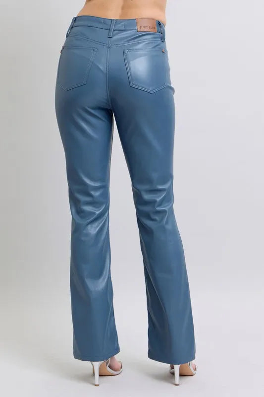 Judy Blue Full Size High Waist Tummy Control Faux Leather Bootcut Pants Plus Size - cas7m