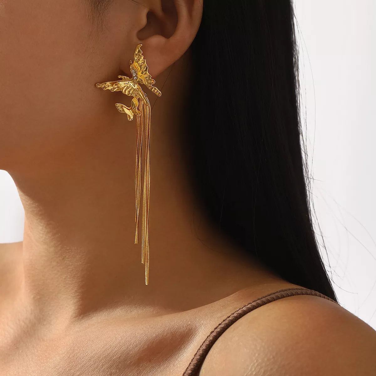Butterfly Fringe Dangle Earrings - cas7m