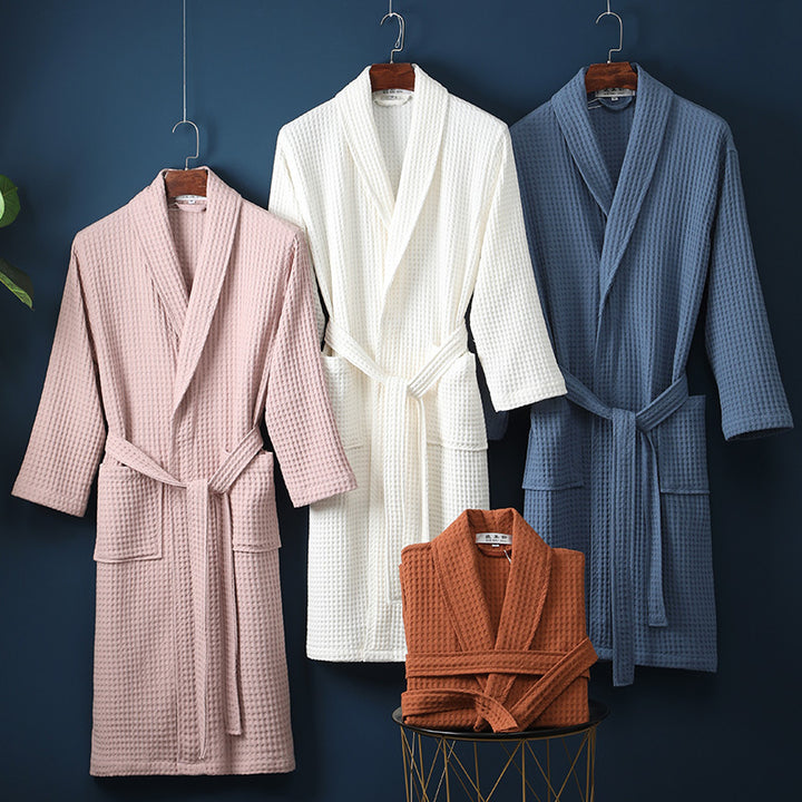 Pure Cotton Bathrobe Long Waffle All Cotton Nightgown - cas7m