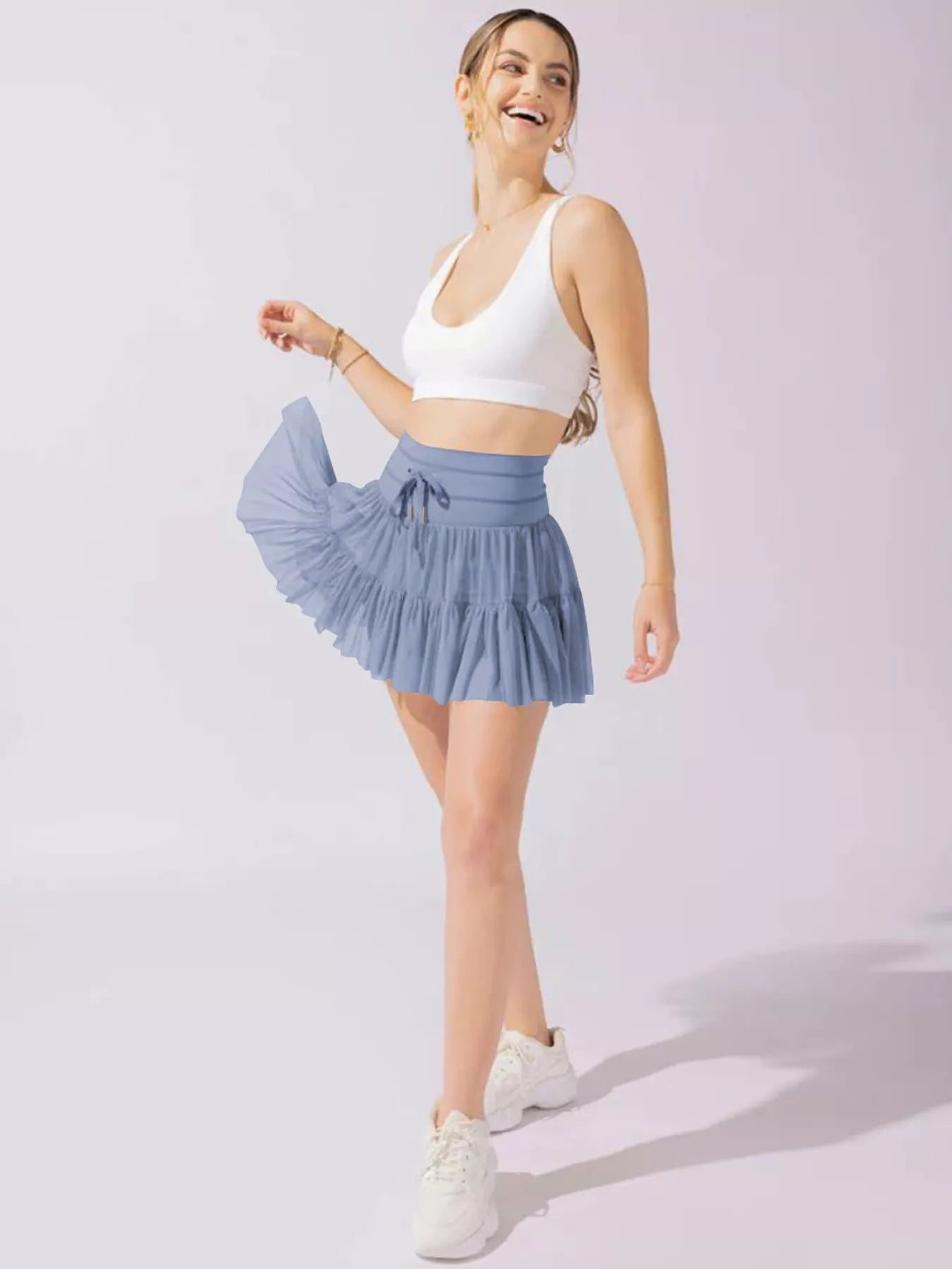 Tiered Skort with Drawstring - cas7m