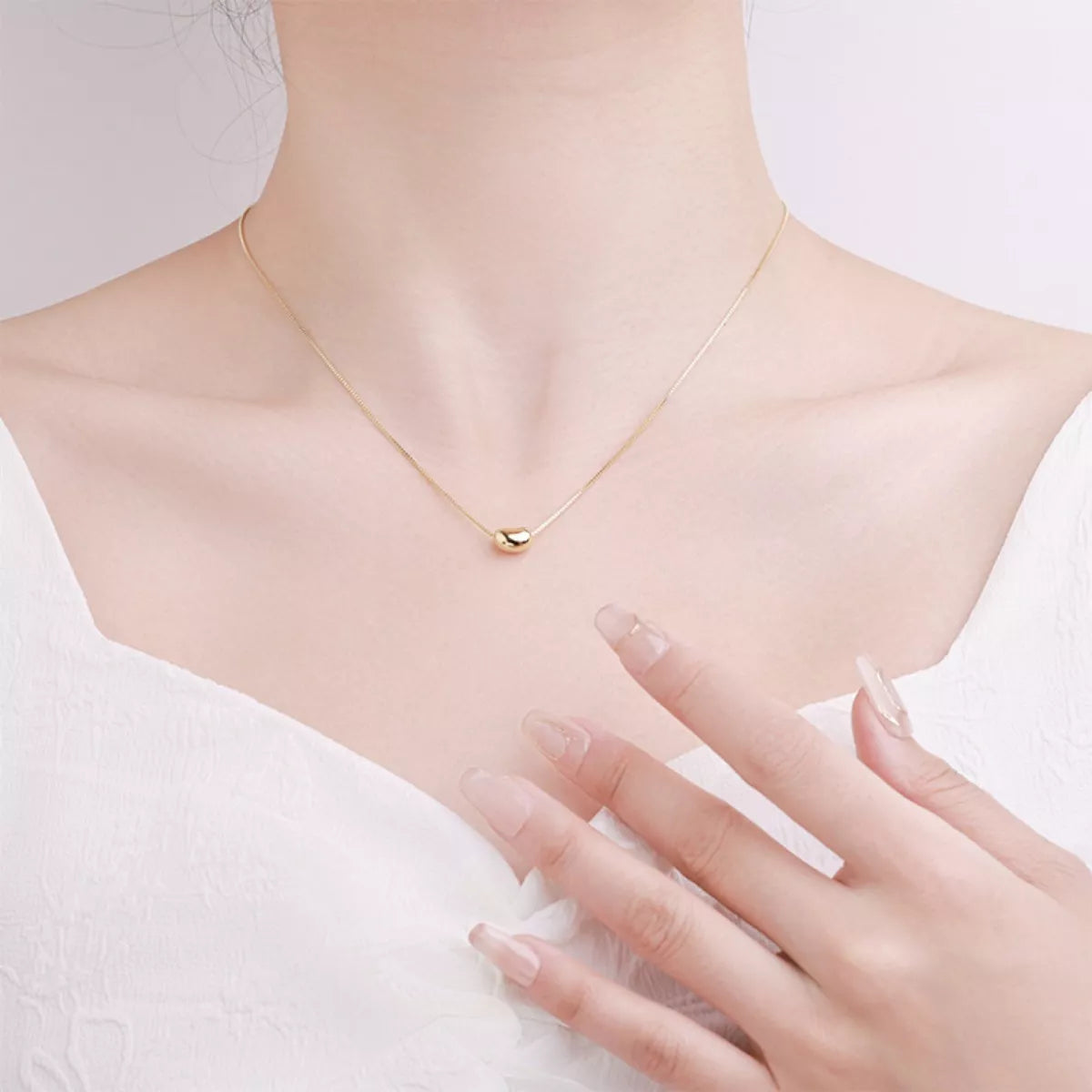 925 Sterling Silver Bean Pendant Necklace - cas7m
