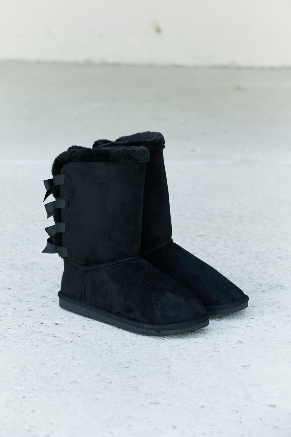 Forever Link Bow Detail Faux Suede Leather Snow Boots - cas7m