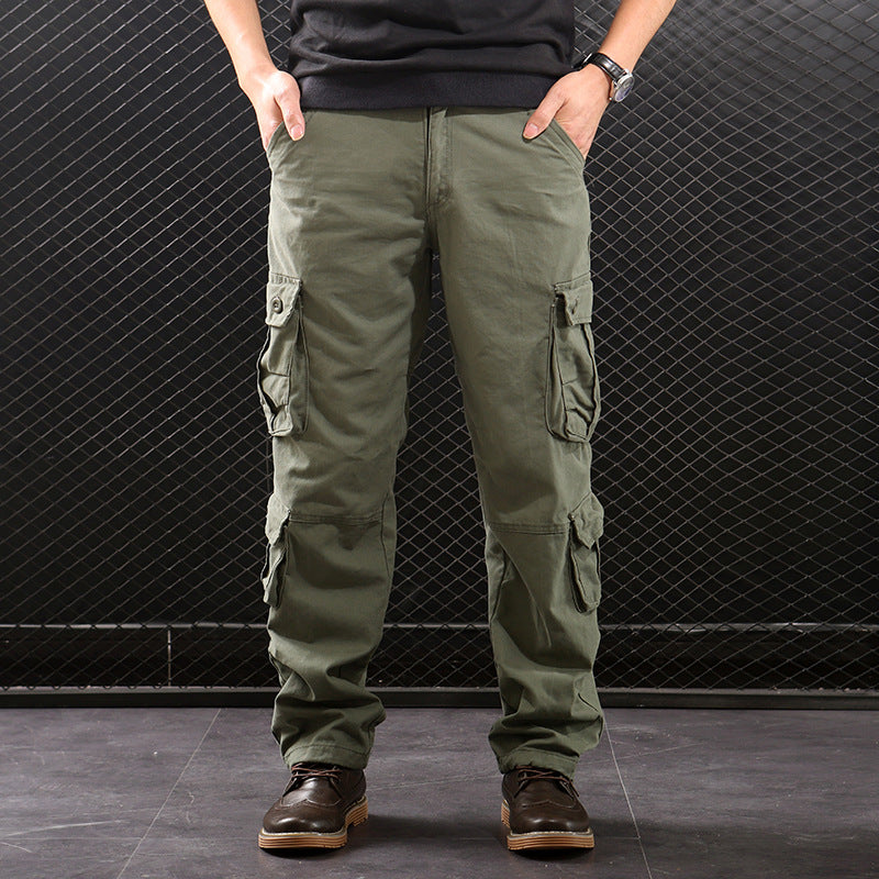Middle-aged Straight Leg Multi-pocket Cargo Pants