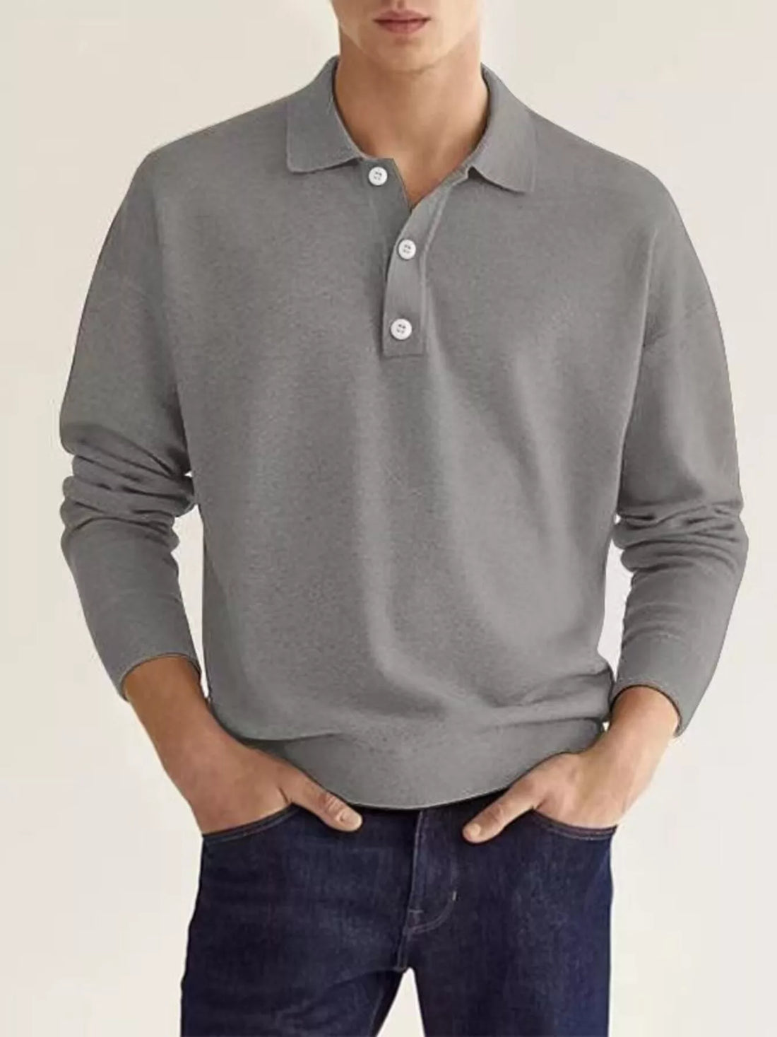 Men's Plus Size Long Sleeve Casual Polo Shirt - cas7m