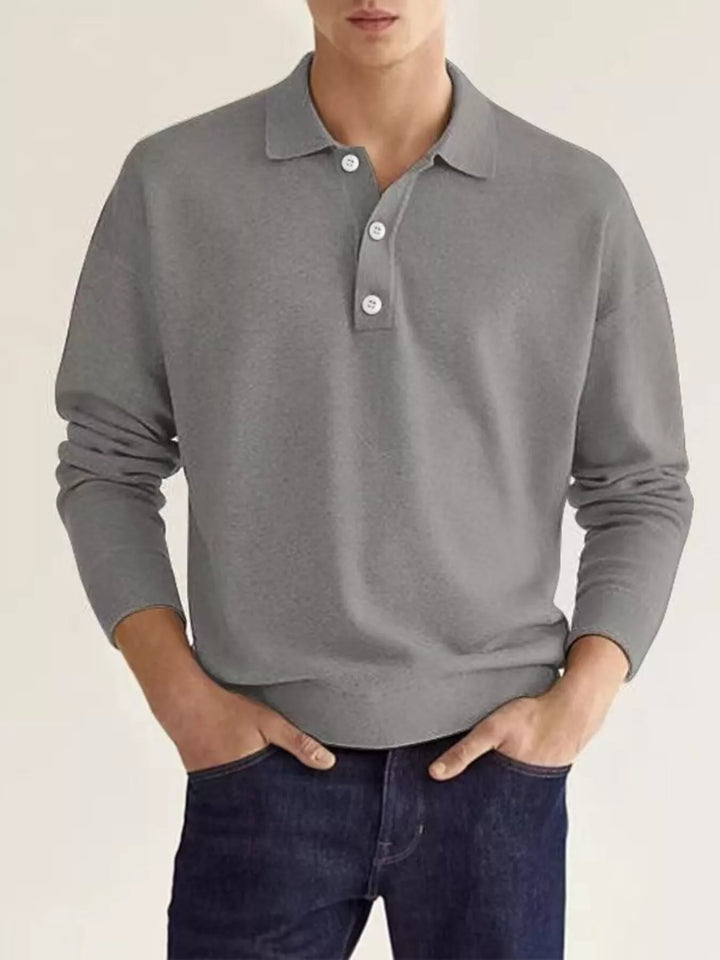 Men's Plus Size Long Sleeve Casual Polo Shirt - cas7m