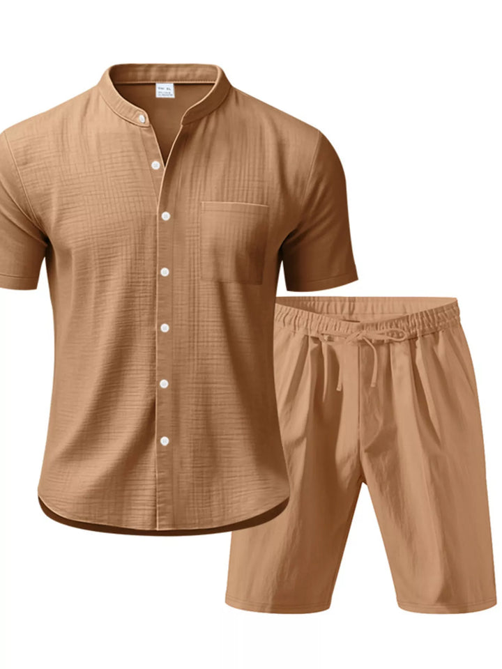 Men's Full Size Casual Short Sleeve Shirt and Shorts Set Plus Size - cas7m