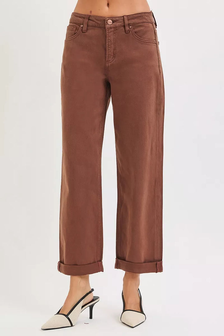 RISEN Full Size Tummy Control Mid Rise Ankle Barrel Baggy Plus Size - cas7m