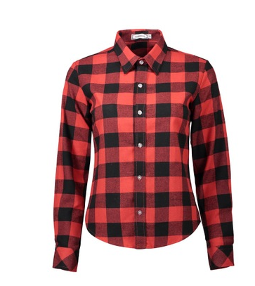 Women's Long Sleeve Cotton Plaid Shirt for Work
