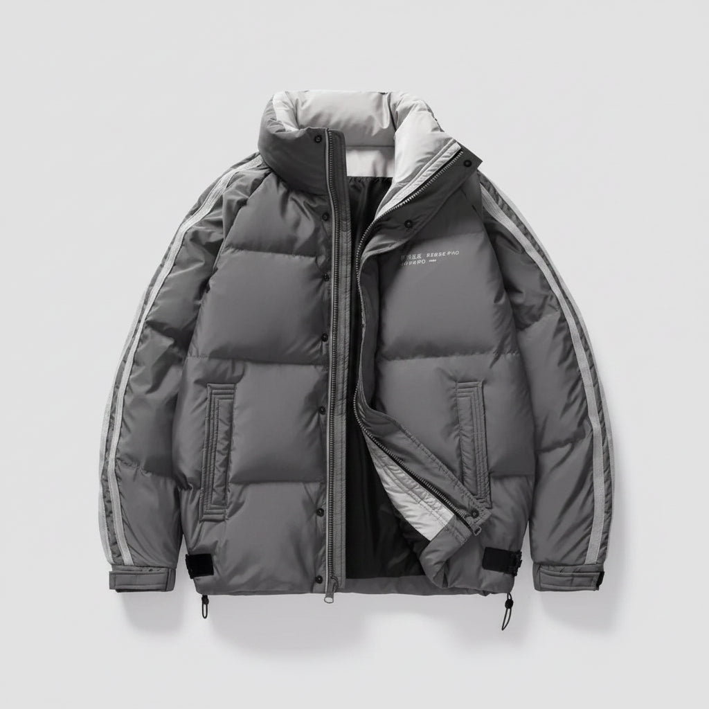 Men's Plus Size Striped Padded Puffer Jacket - cas7m