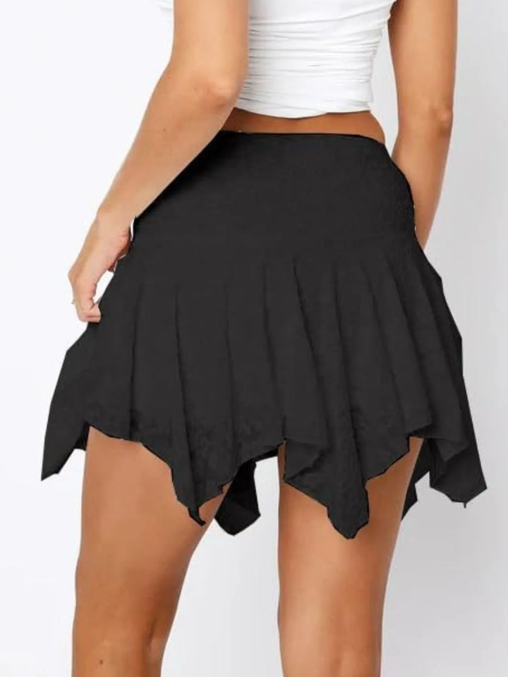 Asymmetric Hem Lace Ruffle Mini Skirt - cas7m