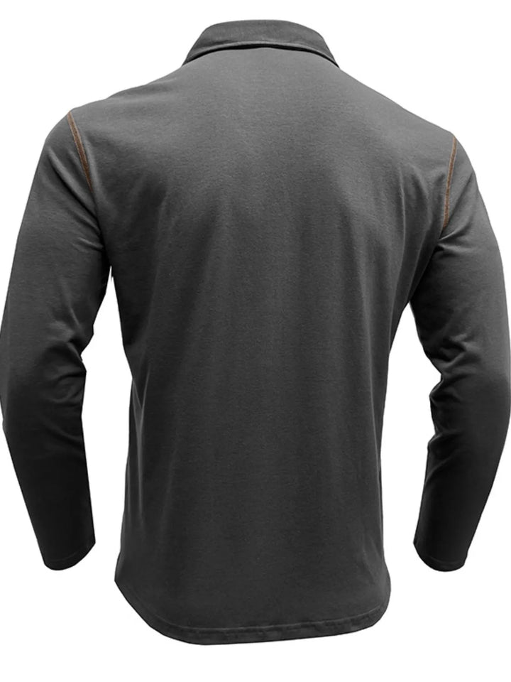 Men's Long Sleeve Polo Shirt with Contrast Stitching - cas7m