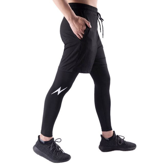 Men's Quick-Dry Elastic Fitness Pants - Two-Piece Look - cas7m