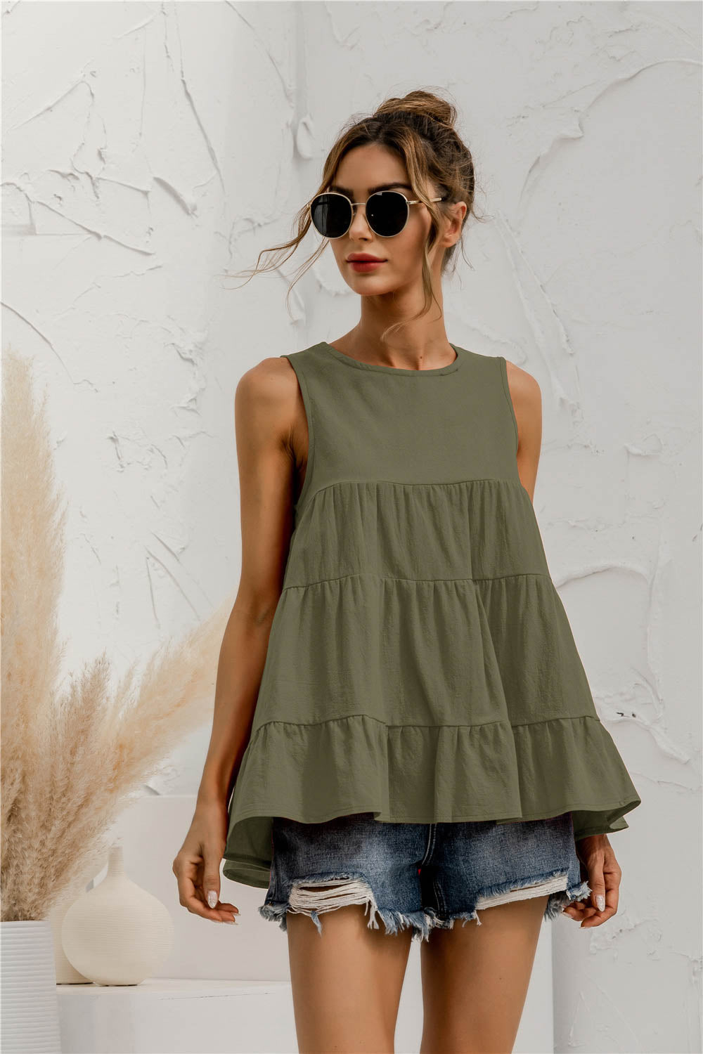 Round Neck Tiered Tank - cas7m