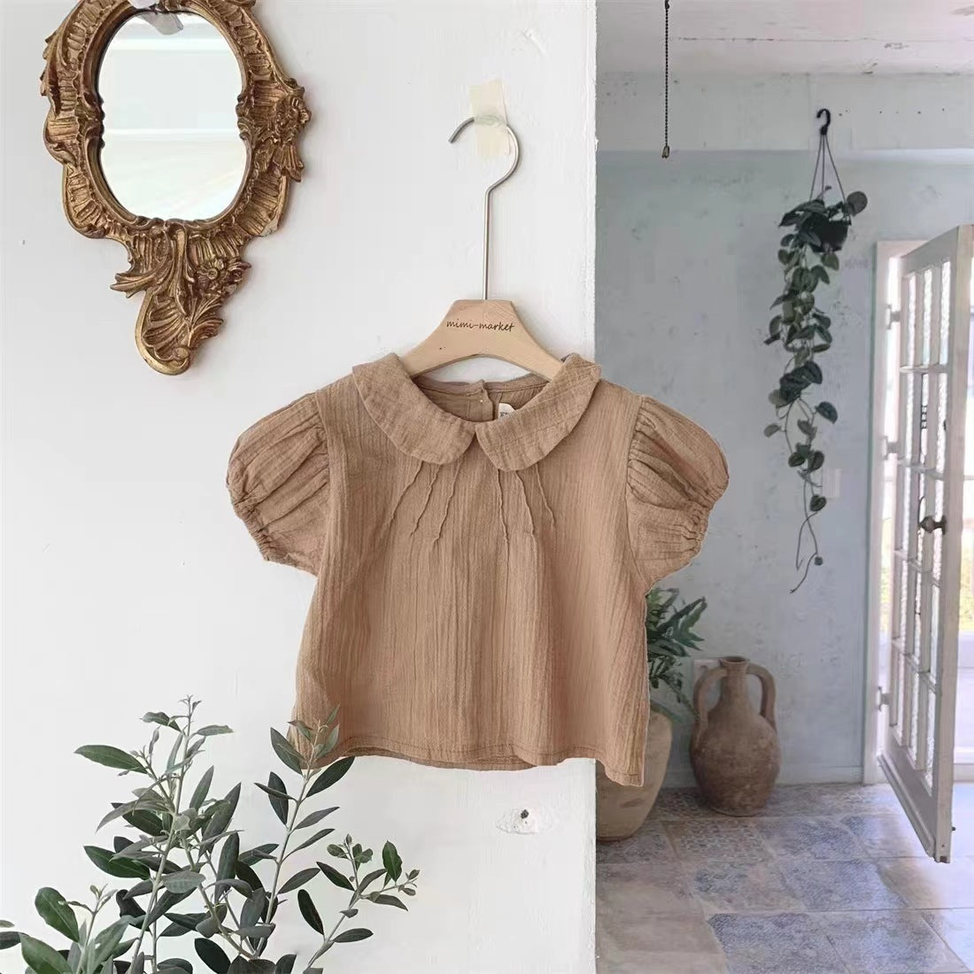 Baby Girl Cute Lapel Short-sleeved Blouse T-shirt - cas7m