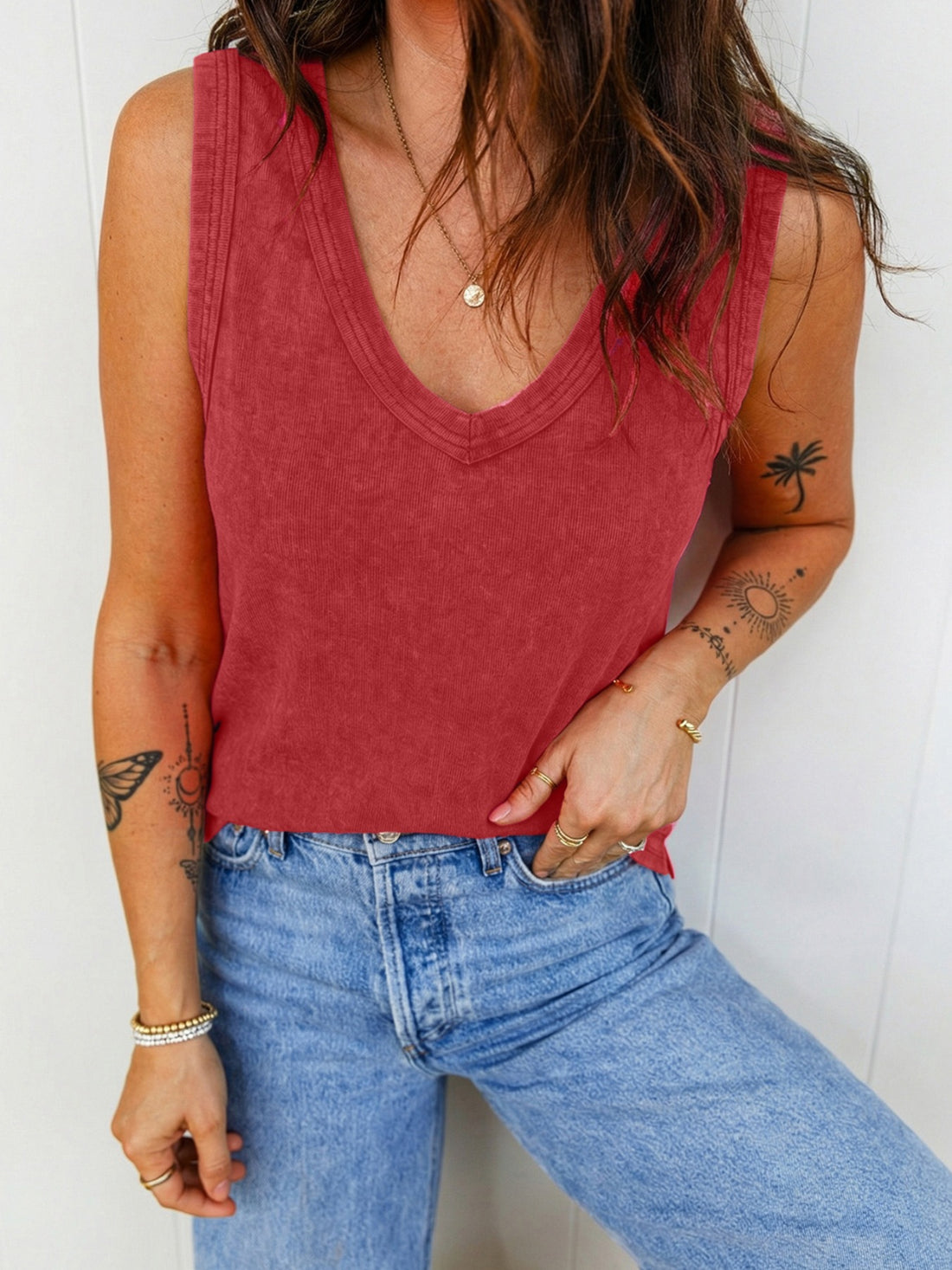 Wash V-Neck Tank Top - cas7m