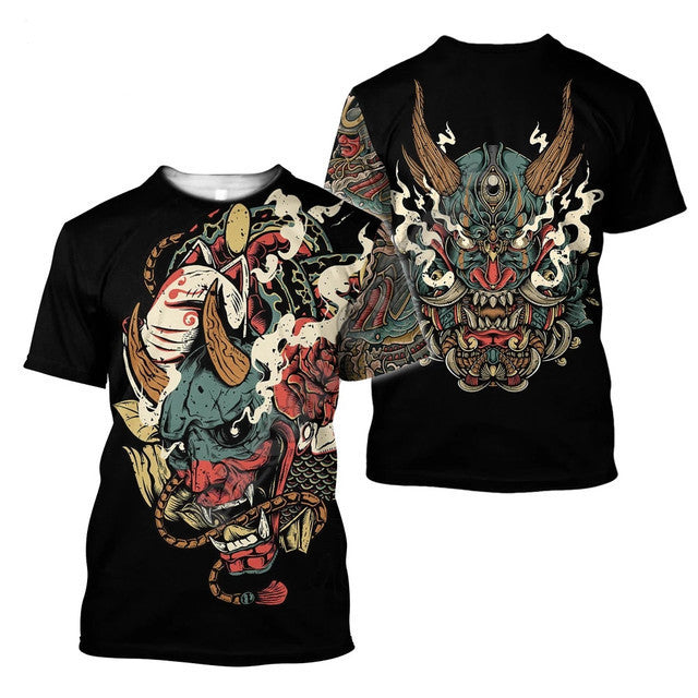 3D Men's T-shirt Samurai Printed T-shirt Loose Round Neck - cas7m