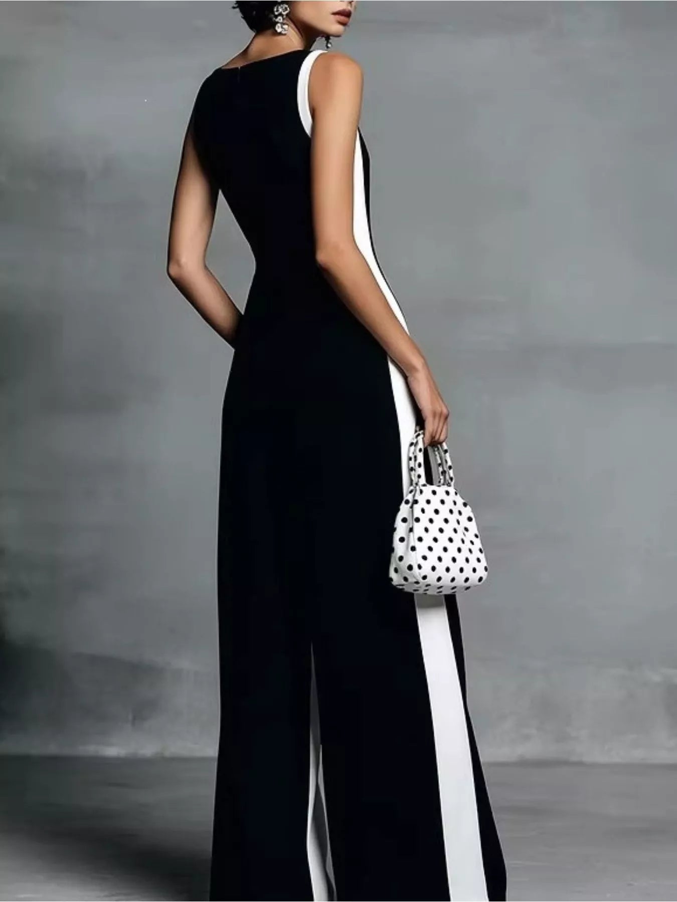 Contrast Trim V-Neck Jumpsuit - cas7m