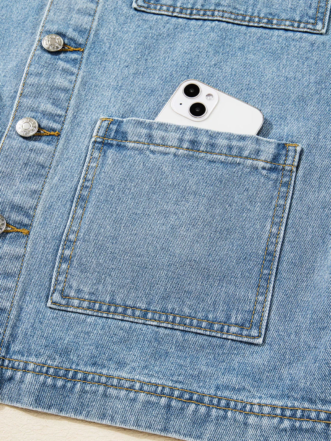 Patched Pockets Side Tie Denim Jacket - cas7m