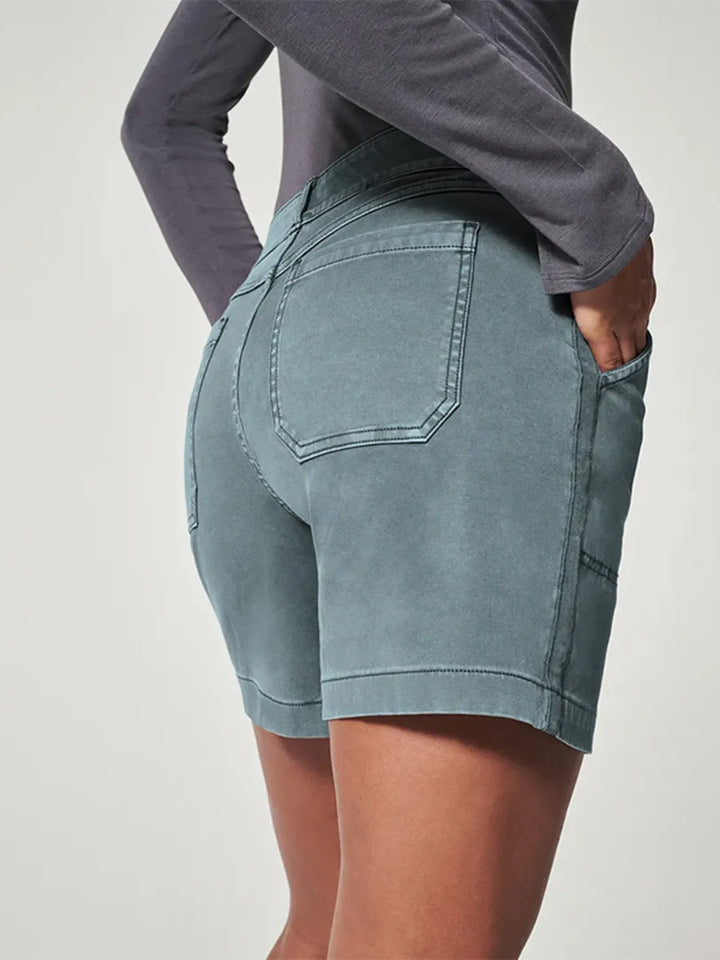Full Size Vintage Washed Denim Shorts with Pockets Plus Size - cas7m