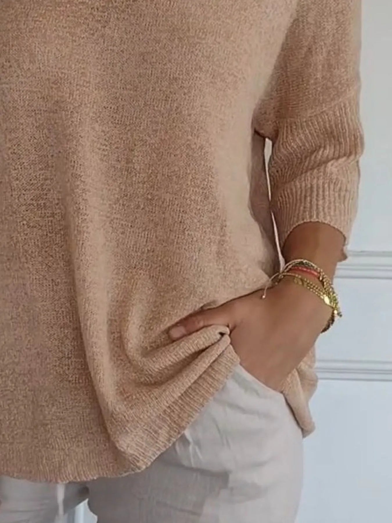Full Size Relaxed Fit Ribbed Hem Sweater Plus Size - cas7m