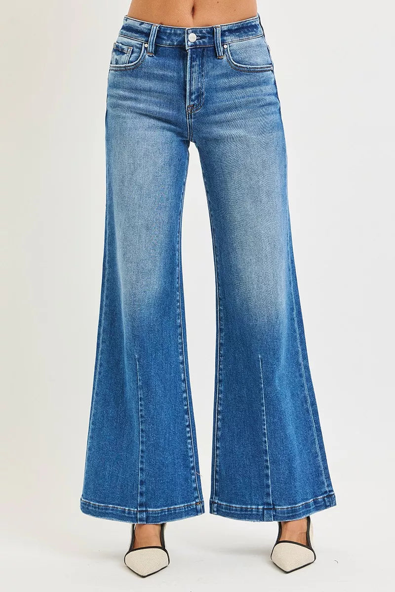 RISEN Full Size Mid Rise Wide Leg Jeans with Flared Look Plus Size - cas7m