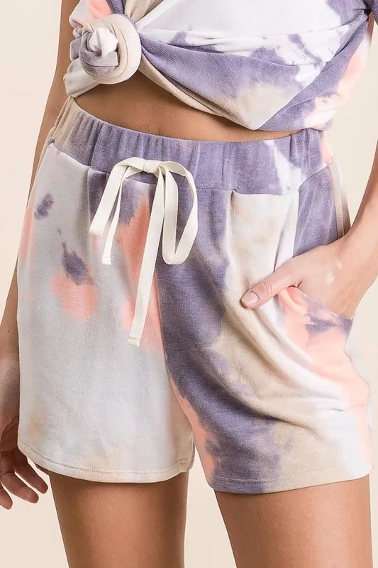 BiBi Tie Dye Terry Shorts with Drawstring - cas7m