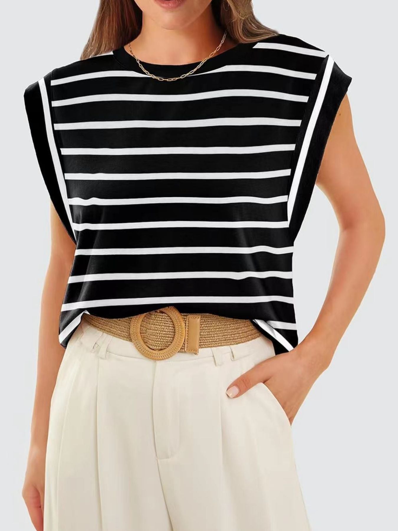 Striped Round Neck Tank - cas7m
